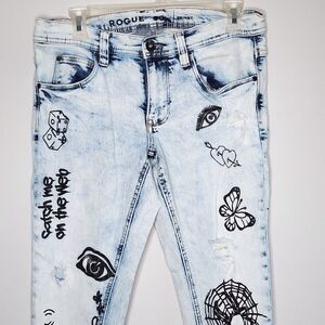 Rogue Ninth Hall light Wash Skinny Jeans Graffiti Men's Size‎ 30